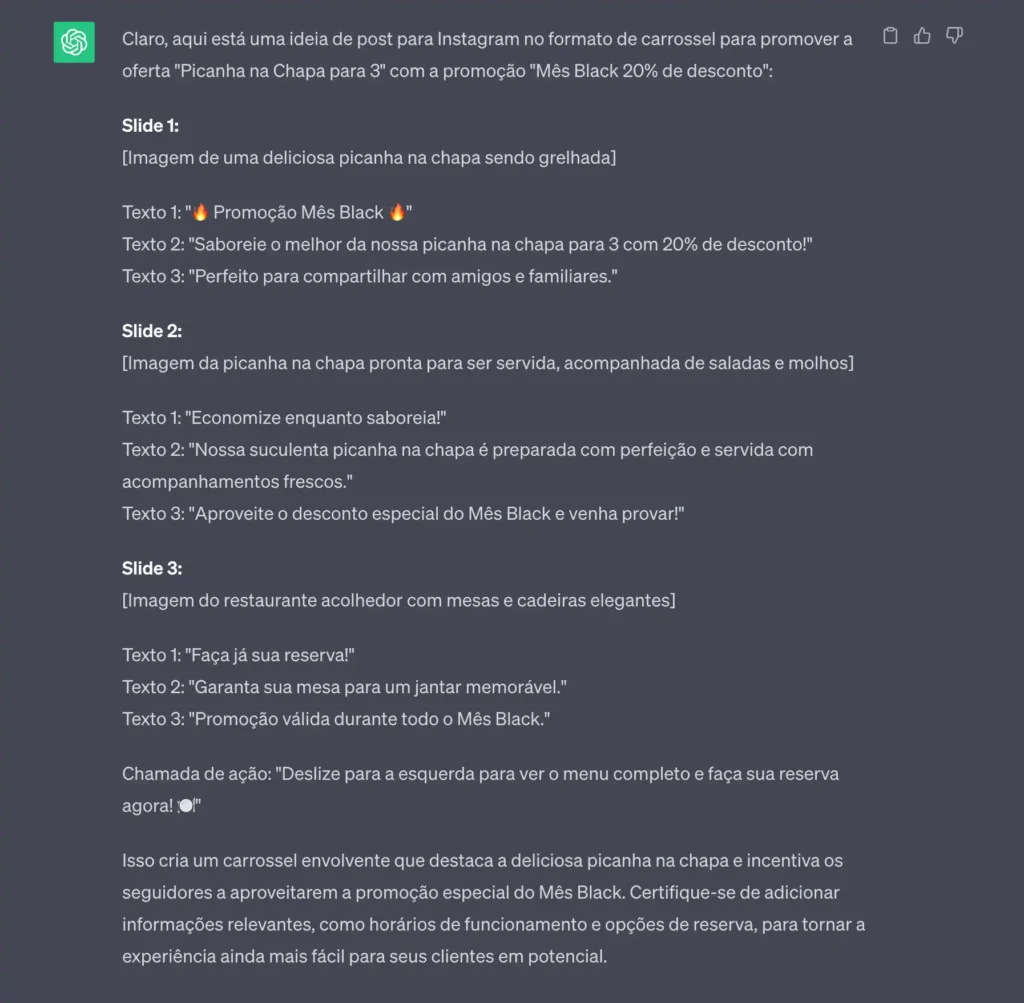 Resultado ChatGPT Promoção